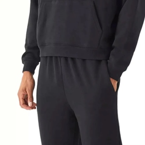 Conjunto de chándal de invierno para hombre con capucha, personalizado, estilo vintage, de dos piezas, con sudadera y pantalón de chándal, de algodón con efecto lavado ácido y forro polar, con pedrería - Product Image 6