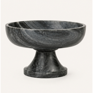 Bol sur piédestal en marbre naturel gris de luxe, bol à fruits vintage en pierre noire, centre de table pour salle à manger, cuisine moderne minimaliste - Product Image 1