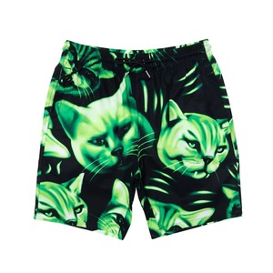 Shorts de bain décontractés pour hommes, imprimé chat vert, séchage rapide, taille à cordon, avec poches, design par sublimation - Product Image 4