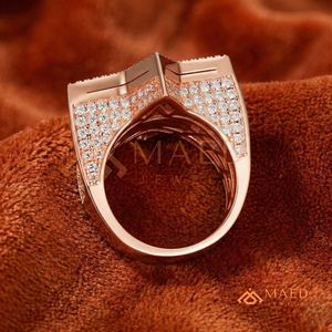 Bague étoile Iced Out pour homme, plaqué or rose 18 carats, avec diamant Moissanite VVS, style Hip Hop, coupe baguette, étoile à cinq branches, bague statement - Product Image 3