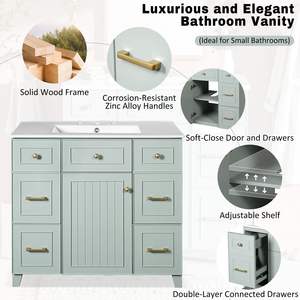 Lavandino da bagno verde da 36 pollici con lavello in ceramica porte Soft-Close 2 ripiani regolabili a doppio strato e 2 cassetti Standard - Product Image 4