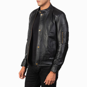Chaqueta Bomber Clásica Casual para Hombre, de Piel de Oveja Genuina Negra, Corte Ajustado, Impermeable y Resistente al Viento, para Invierno - Product Image 4