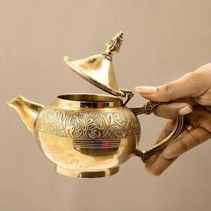 Oriental Brass Tea <b>Pot</b> With <b>Lid</b> And Handle Decorative Metal Kettle For Tea Serving - Product Image 1