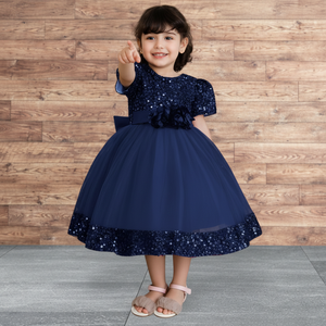 Vestido de Niña de Lujo con Lentejuelas Azules, Vestido de Princesa con Bordado de Terciopelo para Fiesta de Bodas, Ropa Formal para Niños, Fabricante - Product Image 5