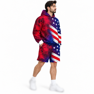 Shorts de survêtement pour homme en coton américain, personnalisables avec logo, impression sérigraphique, ensembles assortis, thème football multicolore, marque privée - Product Image 3