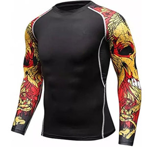 Men's Full Sleeve Rash Guard Black With Red Yellow Dragon Print Quick Dry Polyester <b>Compression</b> <b>Shirt</b> - Product Image 3