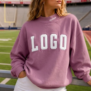 Sudadera Vintage de Moda para Mujer, Talla Grande, 100% Algodón, Cuello Alto, Logotipo Personalizado con Parche, Bordado en el Cuello, Top Deportivo Informal - Product Image 1