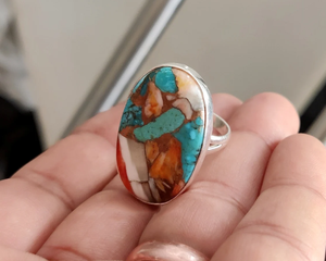 Bague artisanale bohème en argent sterling 925 avec turquoise et cuivre, pour fiançailles, mariage ou anniversaire - Product Image 1