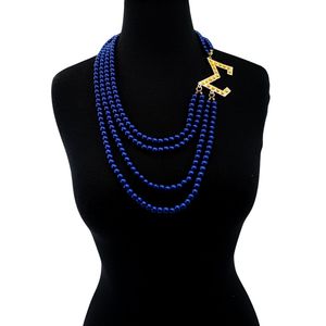 Collier Perle Bleue Or Sigma Élégant avec Pendentif Perlé, Bijou Tendance, Accessoire de Mode, Design Personnalisé, Cadeau, Vente en Gros - Product Image 1