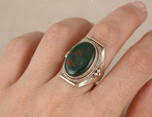 Natural Bloodstone <b>Ring</b> 925 Sterling Silver <b>Ring</b> Handmade Vintage <b>Statement</b> <b>Ring</b> Men Women Oval Bloodstone Gemstone <b>Ring</b> for Men - Product Image 2