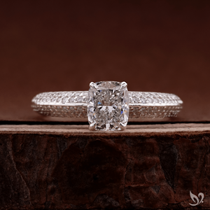 Bague de fiançailles en diamant de laboratoire allongé de 1 carat en or blanc 10K avec bande micro-pavée, certifiée IGI, pour mariée - Product Image 1