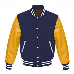 Veste de sport bleue pour homme avec manches en PU doré, col rabattu, fermeture à boutons, couleur unie, vêtement décontracté pour l'automne - Product Image 3