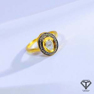 Anillo de Diamante Natural Sin Tallar Polki en Oro Amarillo o Blanco, Anillo de Boda Minimalista Ajustable - Product Image 2