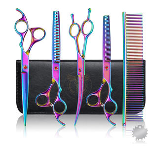 Ensemble de ciseaux pour animaux de compagnie de 8 pouces, ciseaux droits et plats, ciseaux courbés à double extrémité, outils de toilettage pour chiens Golden Retriever - Product Image 5