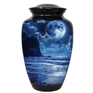 Urna Funeraria de Metal con Escena de Atardecer en la Playa y Arte del Horizonte Dorado para una Conmemoración Tranquila - Product Image 4