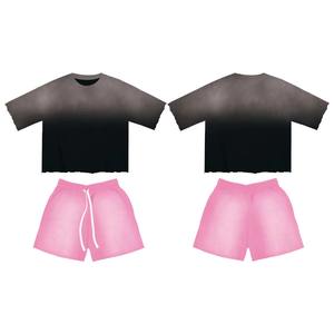 Ensemble T-shirt Boxy Vintage Personnalisé Imprimé Délavé à l'Acide et Short Court Bouffant en Coton Style Streetwear – Ensemble Survêtement Vintage T-shirt et Short - Product Image 4