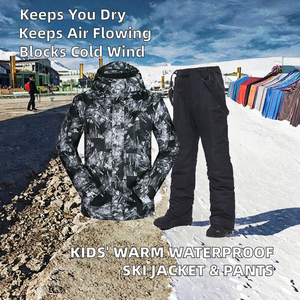 Combinaison de ski pour homme avec capuche, pantalon noir, imperméable 10 000 mm, isolation synthétique 220 g, imprimé camouflage adulte - Product Image 6