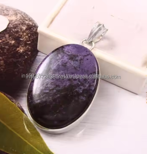 Colgante de charoita púrpura, colgante grande de piedras preciosas naturales de Plata de Ley 925, joyería hecha a mano, colgante de forma ovalada, regalo para Navidad - Product Image 2