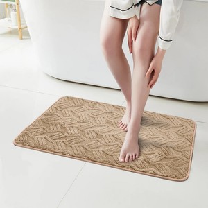 Tapis de bain rectangulaire en coton géométrique moderne, antidérapant avec dos en caoutchouc, beige, pour sol de salle de bain - Product Image 4