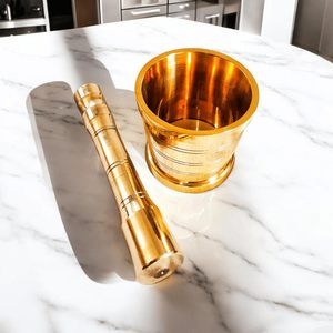 Pure Brass Mortar and Pestle Set Handmade Spice <b>Grinder</b> <b>Herb</b> Crusher Traditional Kitchen Masher for <b>Herbs</b> Spices - Product Image 6