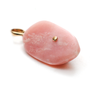 Natural Tumbled Pink <b>Opal</b> and Ruby Abstract <b>Pendant</b> in Solid 18K Yellow Gold – Organic Sculptural Gemstone Charm Fine Jewelry - Product Image 2