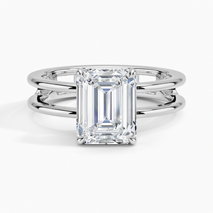 BOJ <b>Ring</b> 058 <b>Emerald</b> Cut 925 <b>Silver</b> Aimee Open Double Band & Rhodium Plated Wedding 2ct D Color VVS1 Moissanite GRA Certified - Product Image 1