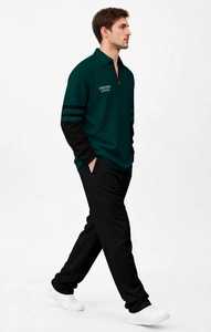 เสื้อสเวตเชิ้ตผู้ชายคอตั้งแบบมีซิป ¼ ตัว  ลายบล็อกสี  ผ้าเฟรนช์เทอร์รี่ ทรงโอเวอร์ไซส์ สีเขียวดำ  สำหรับฤดูใบไม้ร่วง - Product Image 3