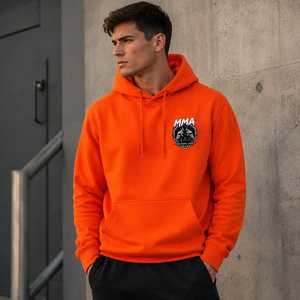 MMA Logo Front Customized High Quality Men's Hooded <b>Fleece</b> Sweatshirt <b>Orange</b> Regular Fit Pocket Design Casual Wear Winter Season - Product Image 3