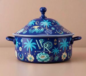 Olla de Metal Floral de Lujo para Hotpot, Cazuela Duradera con Aislamiento Térmico, Plato para Servir Comida Caliente con Tapa, Servidor de Buffet para Uso Doméstico - Product Image 3