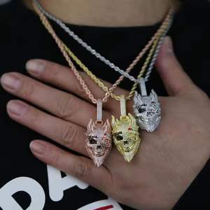 Collar con Colgante de Calavera Iced Out Unisex Hip Hop con Moissanita en Forma de Diamante, Chapado en Plata y Cadena de Cuerda Trenzada - Product Image 5