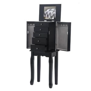 Armadio Portagioie Verticale con Specchio, 5 Cassetti, 6 Ganci per Collane, Vano Superiore e 2 Organizzatori Laterali - Product Image 5