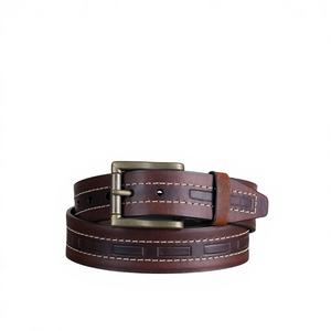 Ceinture décontractée pour hommes en cuir véritable marron naturel avec boucle en acier personnalisée imperméable et durable personnalisable style de vie quotidien - Product Image 2