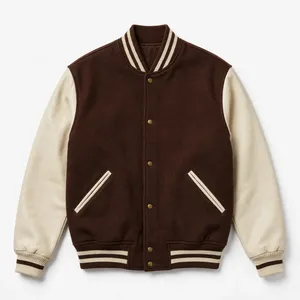 Veste universitaire pour homme à blocs de couleur gris anthracite en laine avec manches en cuir PU bordeaux et boutons-pression - Product Image 5