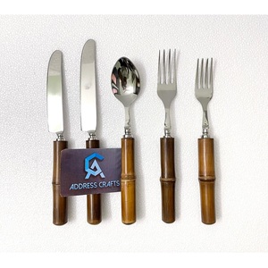 Juego de cubiertos de acero inoxidable de alta calidad con mango de bambú, artesanía india, diseño superior, vajilla para comer y servir. - Product Image 2
