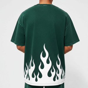 Men Oversized T <b>Shirt</b> <b>Flame</b> Print Graphic Tee Streetwear Acid Wash Loose Fit Casual Cotton T <b>Shirt</b> Summer Fashion - Product Image 2