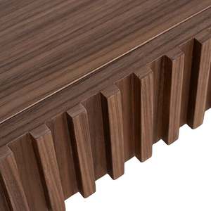 Mesa de Centro Moderna con Base de Madera Acanalada y Pedestal Hecho de Madera de Teca Sólida, Acabado Marrón Oscuro de Alta Calidad para Uso en Interiores - Product Image 6