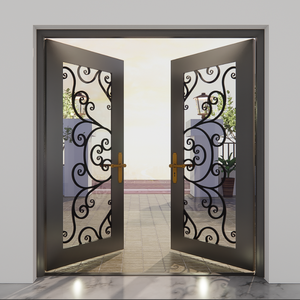 Porte d'entrée de sécurité en fer forgé de qualité supérieure, porte commerciale durable avec verre trempé, conception étanche pour l'entrée - Product Image 5