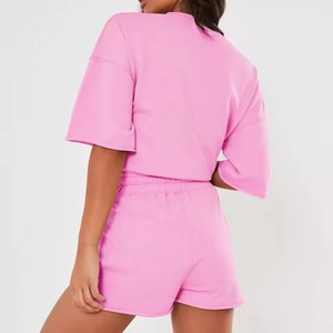 S-5XL Formal O-Neck Solid Color Short Sleeve Summer Sports Yoga Jogger Set 2 Piece Custom Lace Plus Size Women's 100% Cotton - Product Image 5