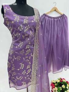 Tenue indienne de haute qualité pour les fêtes, JMC Organza avec broderie et travail de sequins, Kurta avec Plazzo et Dupatta, vente en gros - Product Image 5