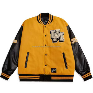 Vestes à manches en cuir avec logo personnalisé Vestes de baseball Letterman Vestes en cuir en laine Poignets côtelés Manches en cuir - Product Image 2