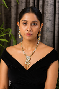 Gold Plated Moissanite Necklace and Earring <b>Set</b> with <b>Pearl</b> Accent Vintage Fashion <b>Jewelry</b> for Women's Wedding Occasion - Product Image 2