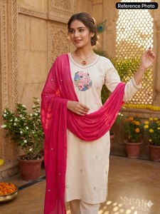 Trending Arrival Women Pure Cotton Kurta Pant Dupatta Set Latest Designer <b>Kurti</b> with Pakistani-Style Salwar Kameez Ethnic Suit - Product Image 2