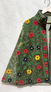 Premium Green <b>Velvet</b> Embroidered Suzani <b>Jacket</b> With Floral Pattern Full Sleeve Stand Collar Bohemian <b>Women</b> Winter Outerwear - Product Image 4