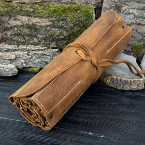 Custom logo leather <b>tool</b> <b>roll</b> organizer bags wholesale OEM supplier high quality handmade portable storage export quality - Product Image 1