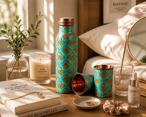 Custom Logo Meena Printed <b>Copper</b> <b>Bottle</b> set Wholesale <b>Copper</b> <b>Drink</b> <b>Bottle</b> - Product Image 1