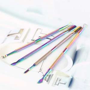 Professional High Quality Disposable Stainless Steel <b>Colourful</b> Nail Cuticle Pusher 4pcs One <b>Set</b> Dual Head Multifunctional - Product Image 3