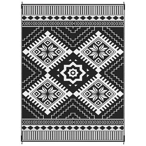 Tappeto impermeabile reversibile da esterno con rombo dentato bianco e nero 9 'X 12' con borsa per il trasporto - Product Image 1