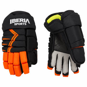 ถุงมือเล่นฮ็อกกี้น้ำแข็งสีดำและสีส้มของ iberia แบบปรับแต่งได้ถุงมือนักกีฬาฮอกกี้มีแผ่นรอง | ผู้ผลิต OEM - Product Image 1