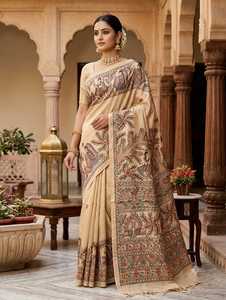 Sari Desi Tasar Hecho a Mano para Mujer, Moderno, Indio, para Boda, Largo hasta el Suelo, Reversible, Corte Regular, para Todas las Estaciones, Absorbe la Humedad - Product Image 1