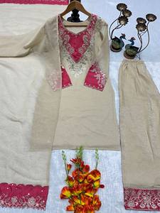 Embroidered Heavy Chinon Silk <b>kurti</b> with embroidered Palazzo and dupatta Set - Product Image 4